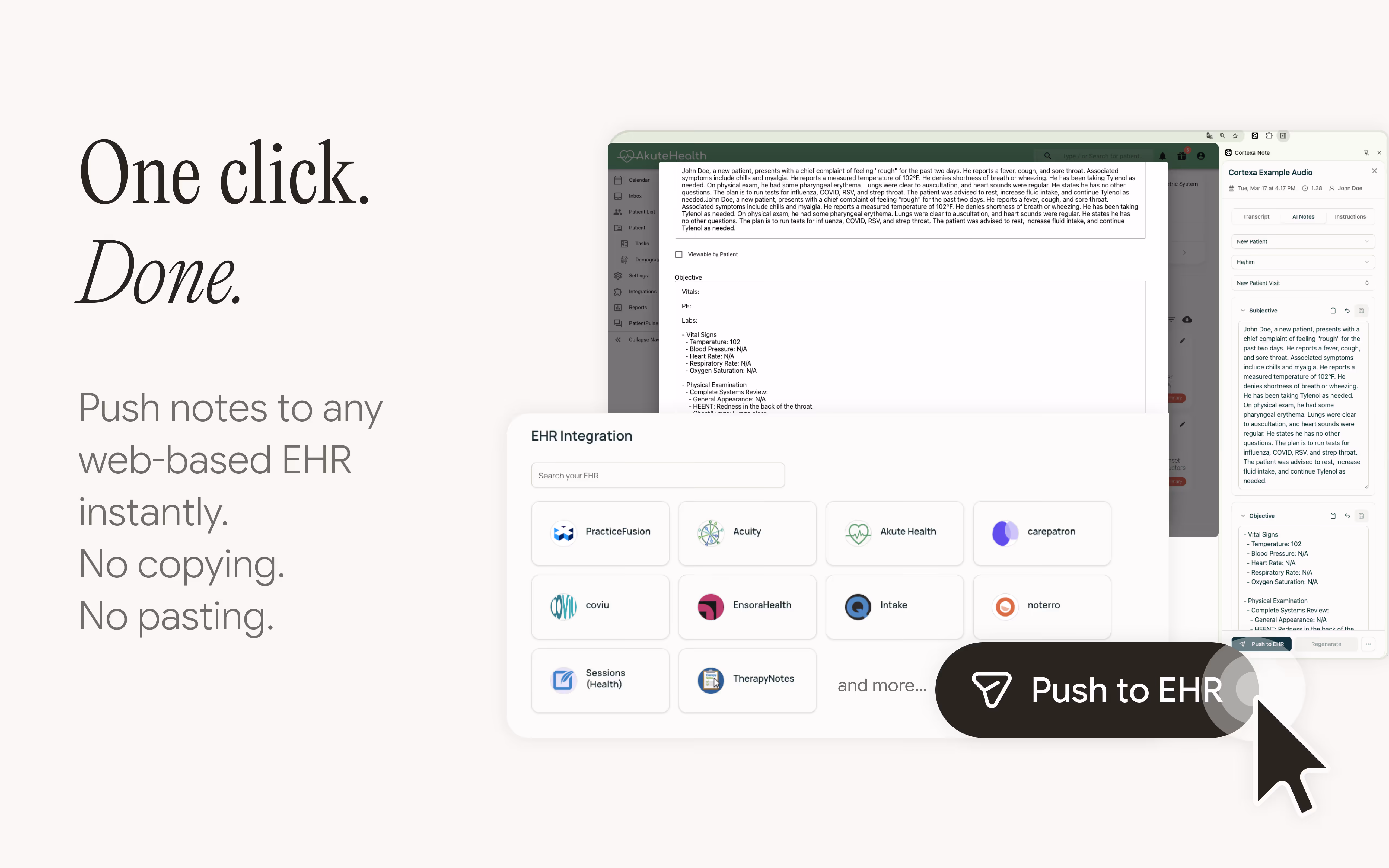 One-click push to EHR system