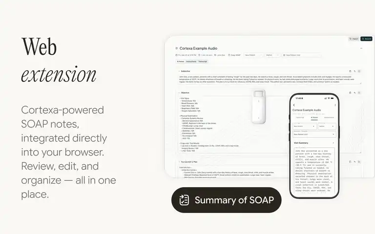 CortexaNote SOAP summary screenshot for templates