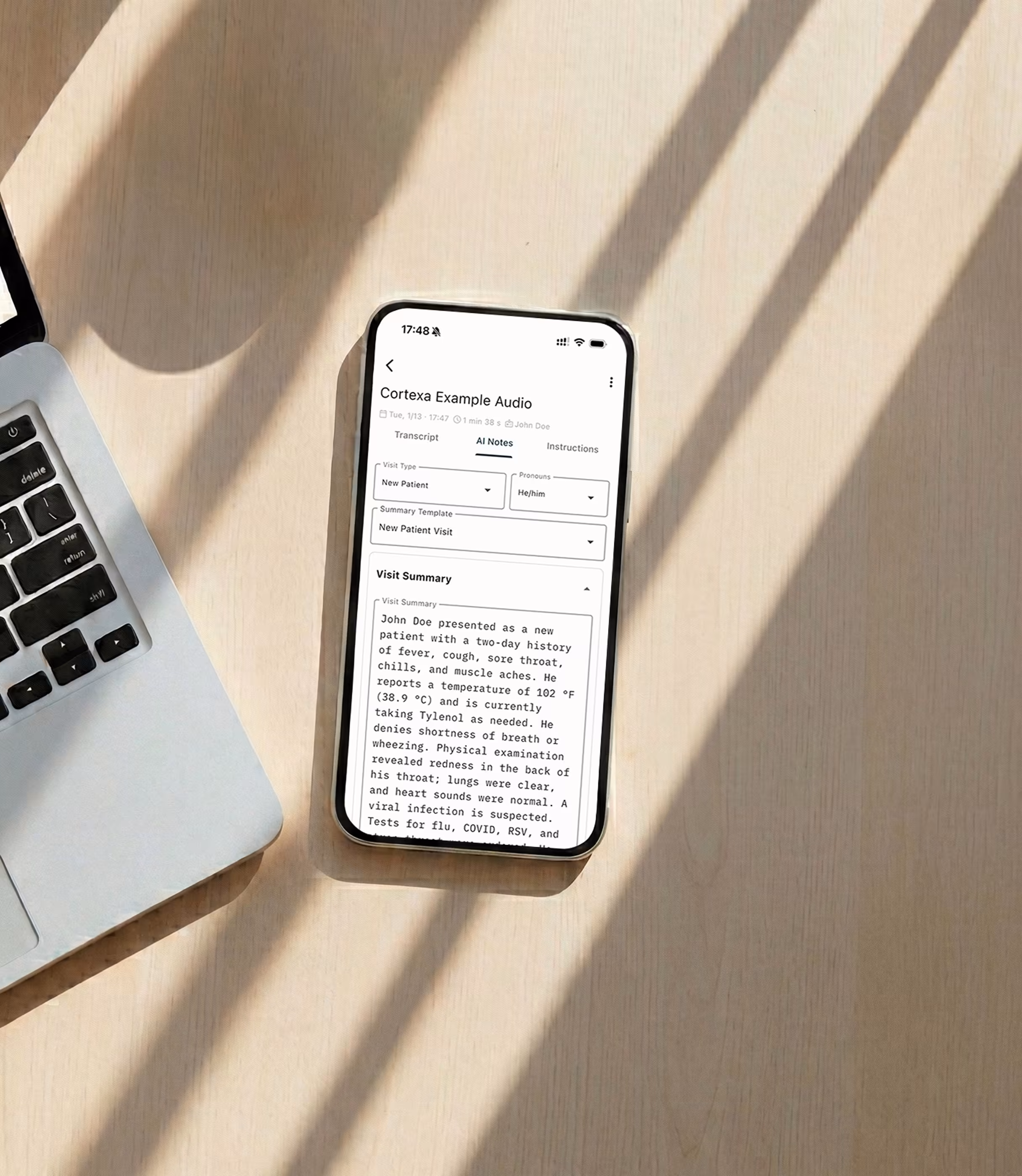 CortexaNote patient summary prepared for mobile review.